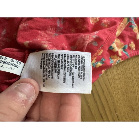 American Eagle Cropped Tie Top Button Front Floral Boho Women's Size Small - Picture 10 of 13